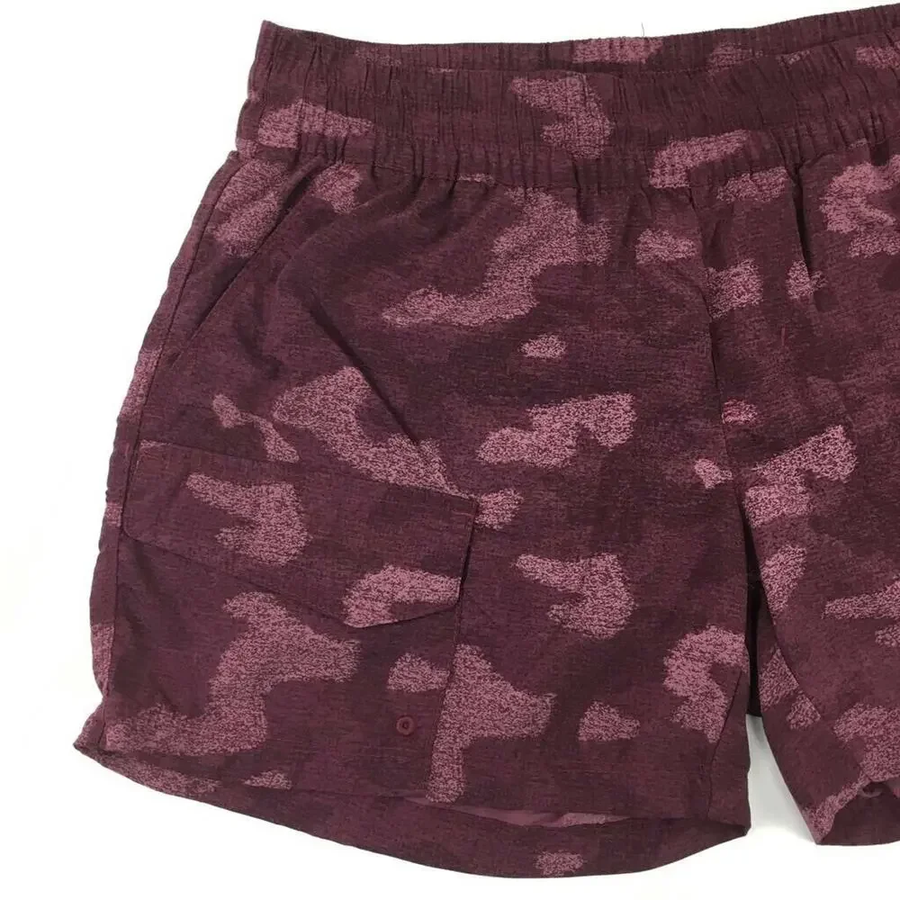 Columbia Ridge Printed Pull On Shorts Red Geometric Pockets Drawstring S 4L